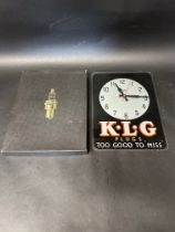 A KLG Spark Plugs Smiths Sectric wall clock in original dealer presentation box, appears unused.