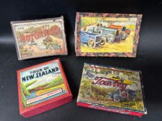 Four motoring-related game boxes, some with contents including Gordon Bennett Motor Race, The