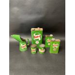 A Castrol lot to include a quart pourer, one gallon can, two quart cans and two 1lb grease tins.