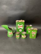 A Castrol lot to include a quart pourer, one gallon can, two quart cans and two 1lb grease tins.
