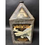 An Aero De Luxe Gamages Motor Oil five gallon pyramid can, Grade XL, base plate replaced.