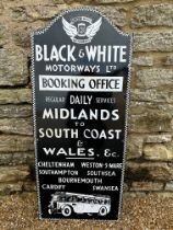 A Black & White Motorways Ltd. Midlands to South Coast & Wales Booking Office enamel advertising