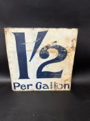 A 1/2d per gallon tin garage petrol sign, circa 1920s, 18 x 18".