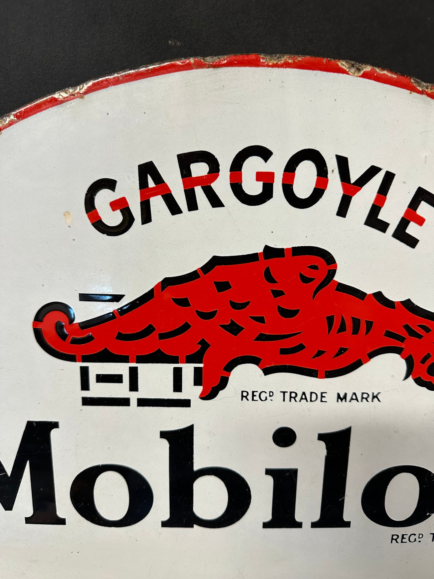 A Gargoyle Mobiloil double sided enamel advertising sign from the top of a forecourt cabinet. - Image 3 of 10