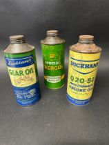 Three quart cans: BP Energol, Duckham's Gear Oil and Duckham's Q20-50