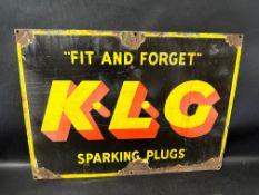 A K.L.G Spark Plugs "Fit and Forget" enamel advertising sign, 20 x 14".
