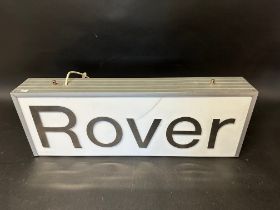 An illuminated showroom lightbox with apllied letters for Rover (Cars), 9 x 25 1/2".