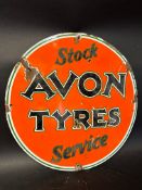 An Avon Tyres Stock Service circular enamel advertising sign, 24" diameter.