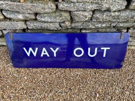 An enamel Eastern Region (LNER) Railway WAY OUT hanging railway sign circa 1948-1955, 36 x 12 1/2".