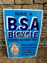 A BSA Bicycle enamel advertising sign, 28 1/2 x 43 3/4".