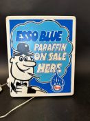 An Esso Blue Paraffin On Sale Here lightbox with original paper tag, 12" tall.