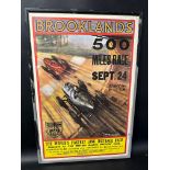 A Brooklands 500 Miles Race poster, framed and glazed, 17 1/4 x 25 1/2".