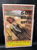 A Brooklands 500 Miles Race poster, framed and glazed, 17 1/4 x 25 1/2".