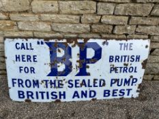 An early BP enamel advertising sign Call Here For "BP" The British Petrol From The Sealed Pump