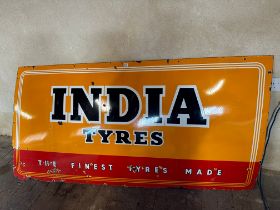 A large India Tyres enamel advertising sign - The Finest Tyres Made, good gloss, 72 x 36".