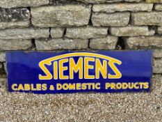 A Siemens Cables & Domestic Products enamel advertising sign, 38 x 11 3/4".