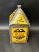 An R.O.P Zip Lub Oil five gallon pyramid can.