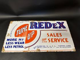 A Redex Tune-Up Sales and Service enamel advertising sign, with older restoration, 30 x 16".