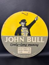 A John Bull Tyres 'Made for the man who will have the best' circular cardboard advertising sign,