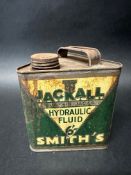 A Smith's Jackall Hydraulic Fluid triangular oil can.