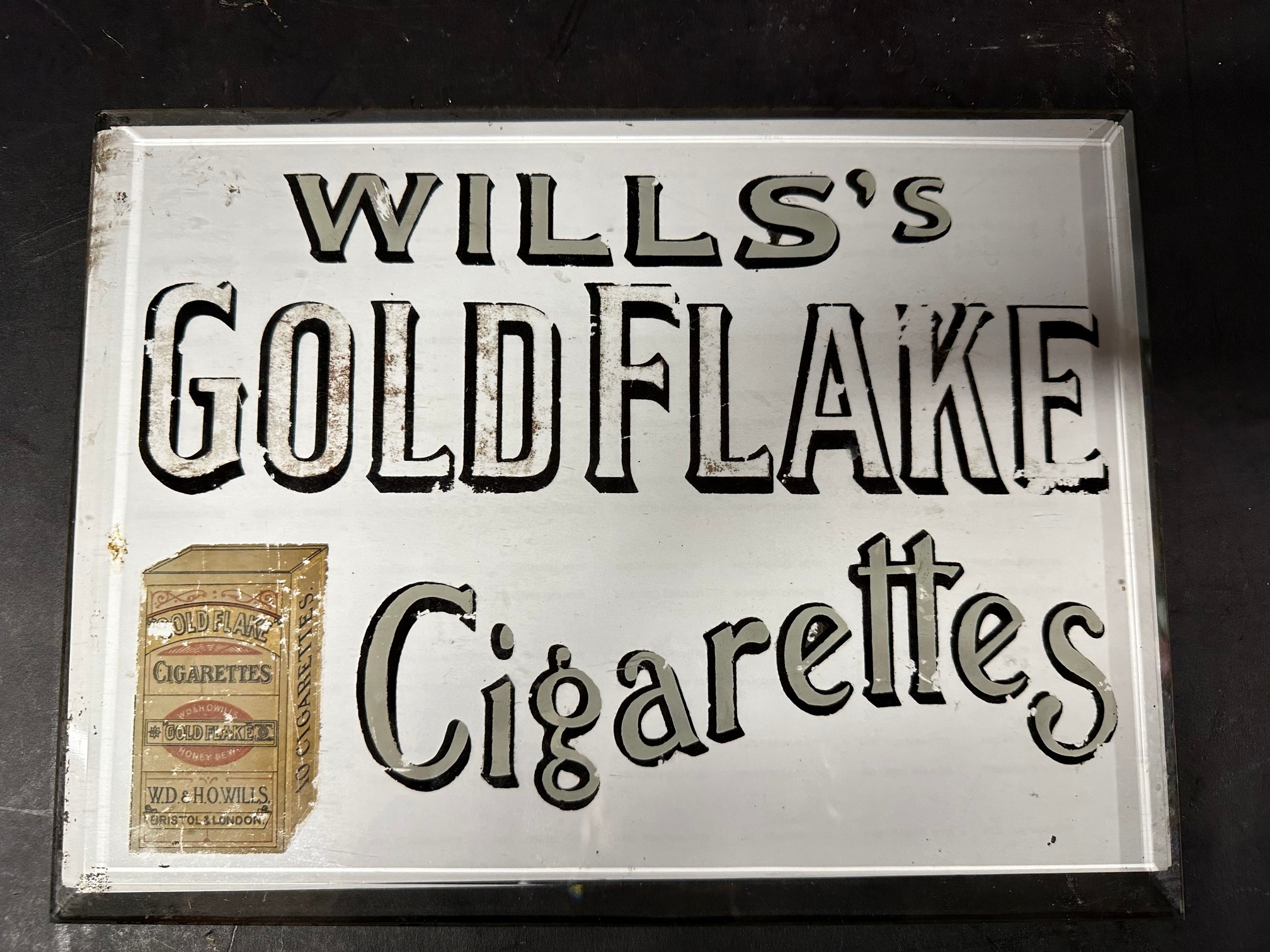 A Wills's Gold Flake Cigarettes bevel-edged reverse printed glass advertising piece, 12 x 9". - Image 8 of 8