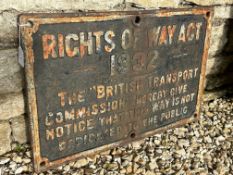A British Transport Commission Rights of Way Act 1932 cast iron sign, 24 1/2 x 16".