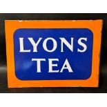 A Lyons Tea double sided enamel advertising sign with hanging flange, 15 x 11".