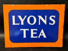 A Lyons Tea double sided enamel advertising sign with hanging flange, 15 x 11