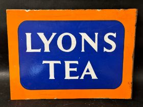 A Lyons Tea double sided enamel advertising sign with hanging flange, 15 x 11".
