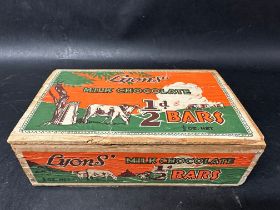 A Lyons' Milk Chocolate Bars wooden chocolate box, 8 3/4 x 5 1/2 x 2 3/4".