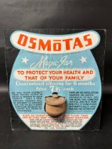 A 1940s/50s Osmotas of Bristol showcard for countertop shop display, an early loo cleaner! 12 3/4