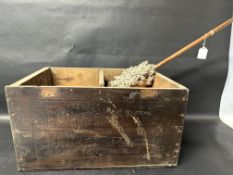 A wooden advertising crate for J.S. Wright & Co. Choice Pure Lard with period cleaning mops/tins,