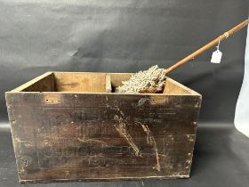 A wooden advertising crate for J.S. Wright & Co. Choice Pure Lard with period cleaning mops/tins,