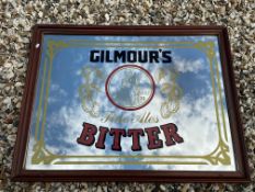 A reproduction advertising pub mirror for Gilmour's Bitter, 31 1/2 x 24 1/2".