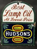 A Hudson's Soap 'Best Lamp Oil at Lowest Price' enamel advertising sign by Chromo, Wolverhampton, 10