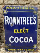 A Rowntree's Elect Cocoa rectangular enamel sign with a Royal crest to each corner, mounted on