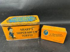 A Sharp's Super-Kreem Toffee tin and a second smaller 'a present from Wembley Exhibition'.