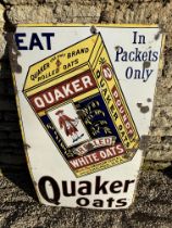 A Quaker Oats enamel advertising sign for rolled white oats, 24 x 42 1/4".