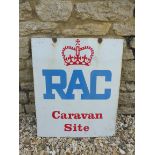 An RAC Caravan Site double sided enamel sign, 21 x 25".