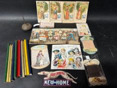 A selection of mostly 1880s sewing related advertising including Clark's spool cotton, Marshall's