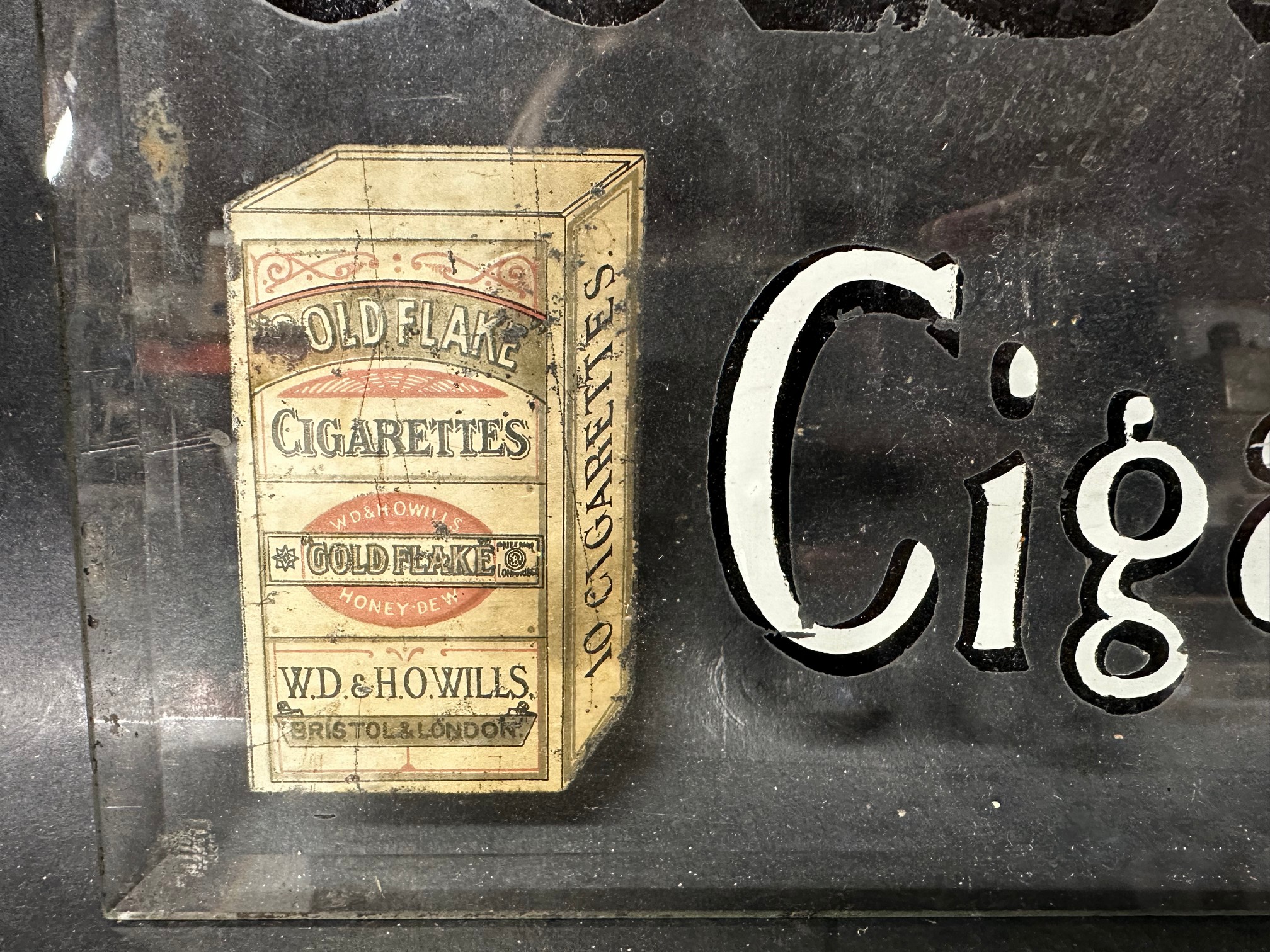 A Wills's Gold Flake Cigarettes bevel-edged reverse printed glass advertising piece, 12 x 9". - Image 6 of 8