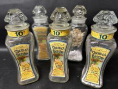 Five Phul Nana Cachous shop sweet jars manufacturered solely for Barker & Dobson Ltd. Liverpool (one