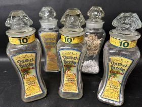 Five Phul Nana Cachous shop sweet jars manufacturered solely for Barker & Dobson Ltd. Liverpool (one