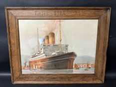 A White Star Line shipping showcard, stamped in frame, 26 1/4 x 20 3/4".