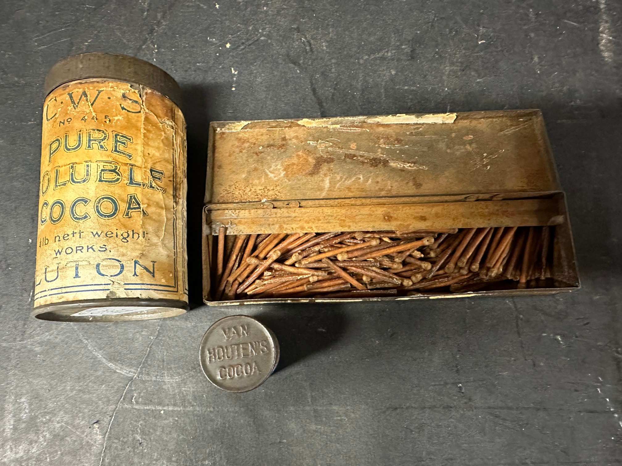 A Bryant & May's tin of wax matches with integral striker, a Van Houten's Cocoa tin and an early CWS - Image 3 of 3