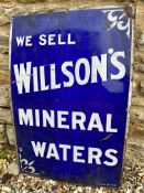 An enamel sign advertising Willson's Mineral Waters, by Burnham of Deptford, 20 x 30
