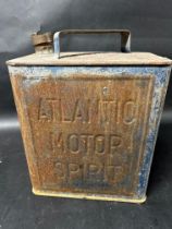 An Atlantic Motor Spirit two gallon petrol can with plain cap, Valor 6 32 to base.