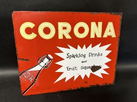 A Corona double sided enamel advertising sign with hanging flange.