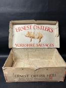 An Ernest Ostler's Yorkshire Sausages of Newington, Hull box with advertising to inside and out,