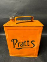 A restored two gallon Pratts can, marked Valor 3 31 to base and with Pratts cap.